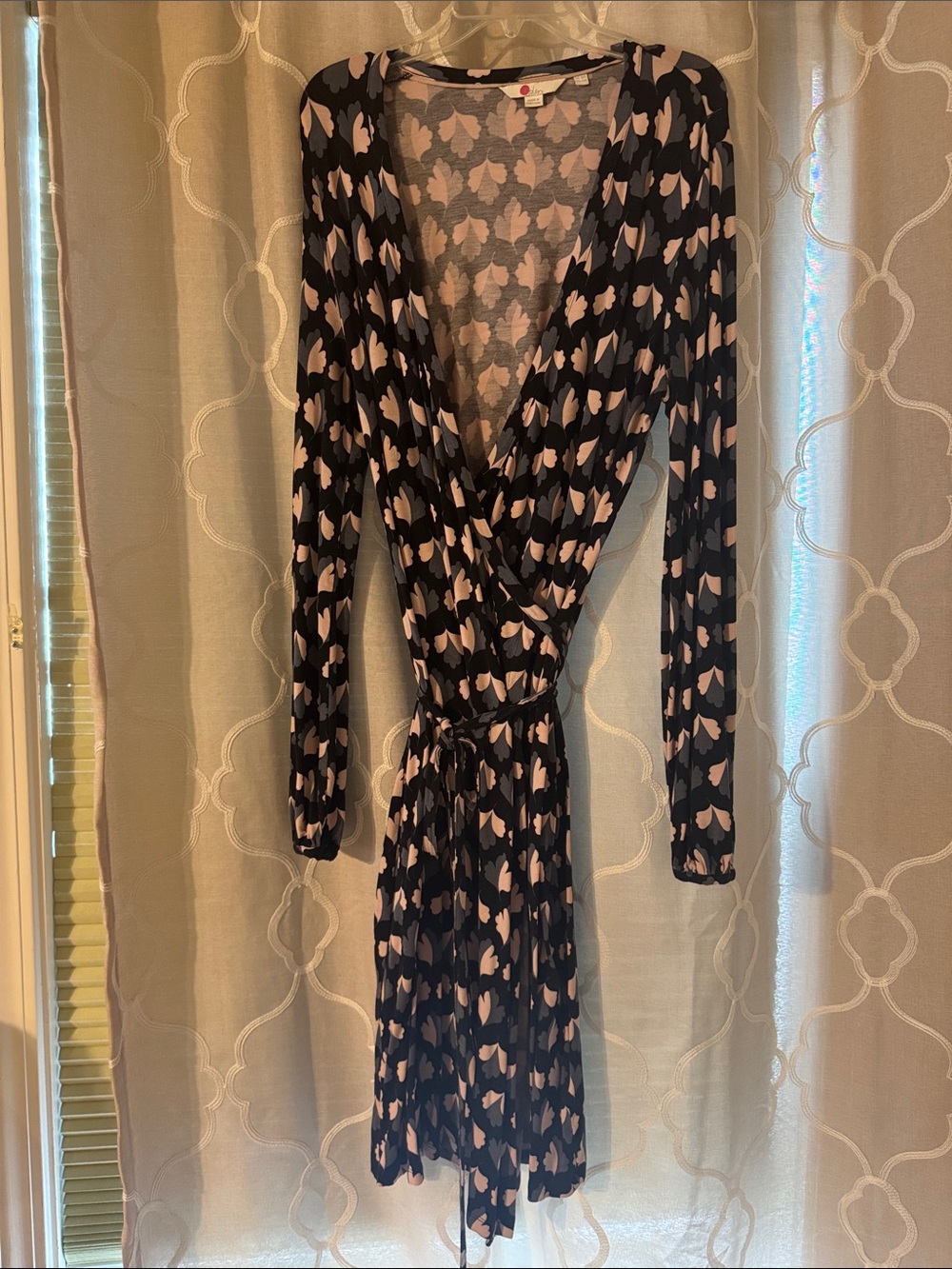 Boden Elodie Wrap Dress with Blush Pink Heart Print - Picture 3 of 7
